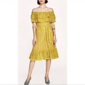 Zara Yellow Lace Off the Shoulder Dress